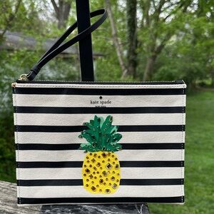 New Kate Spade New York By The Pool Pineapple Embellished Canvas Wristlet